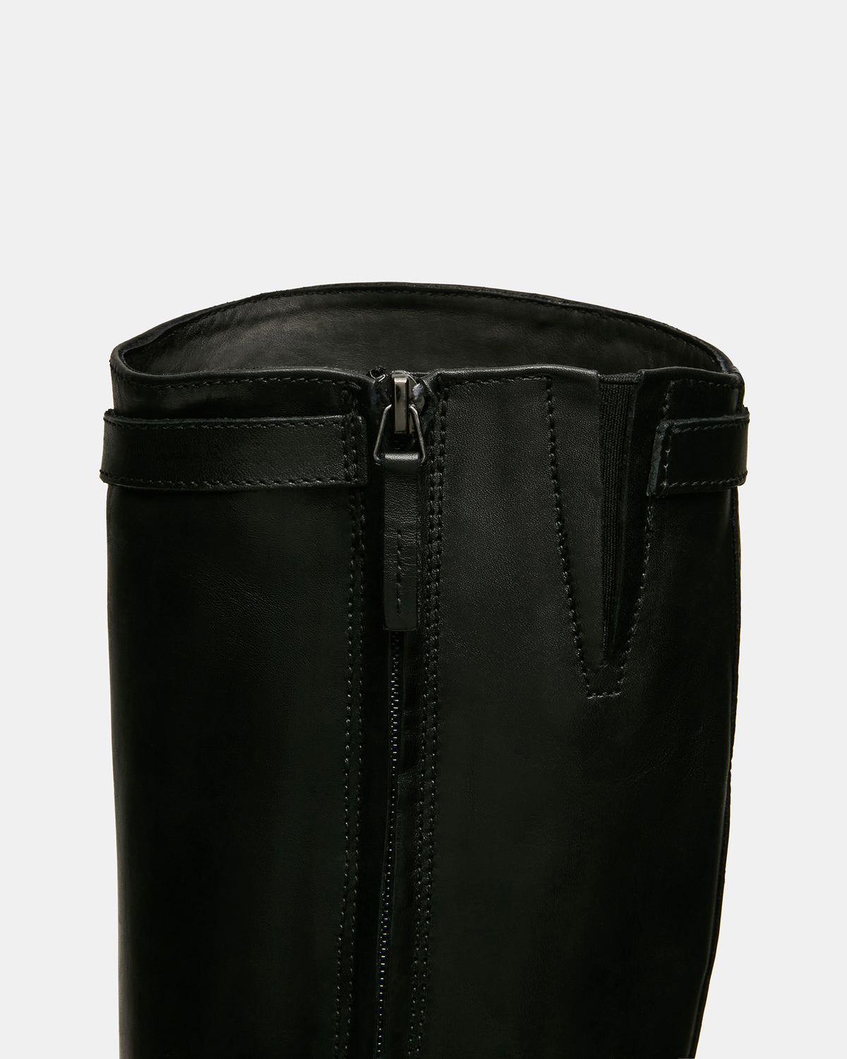 Steve Madden BEXLEY Black Leather Knee-High Round-Toe Buckle Women's Boot