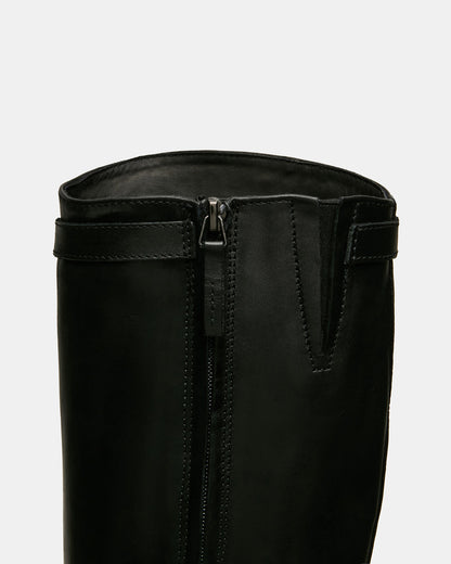 Steve Madden BEXLEY Black Leather Knee-High Round-Toe Buckle Women's Boot