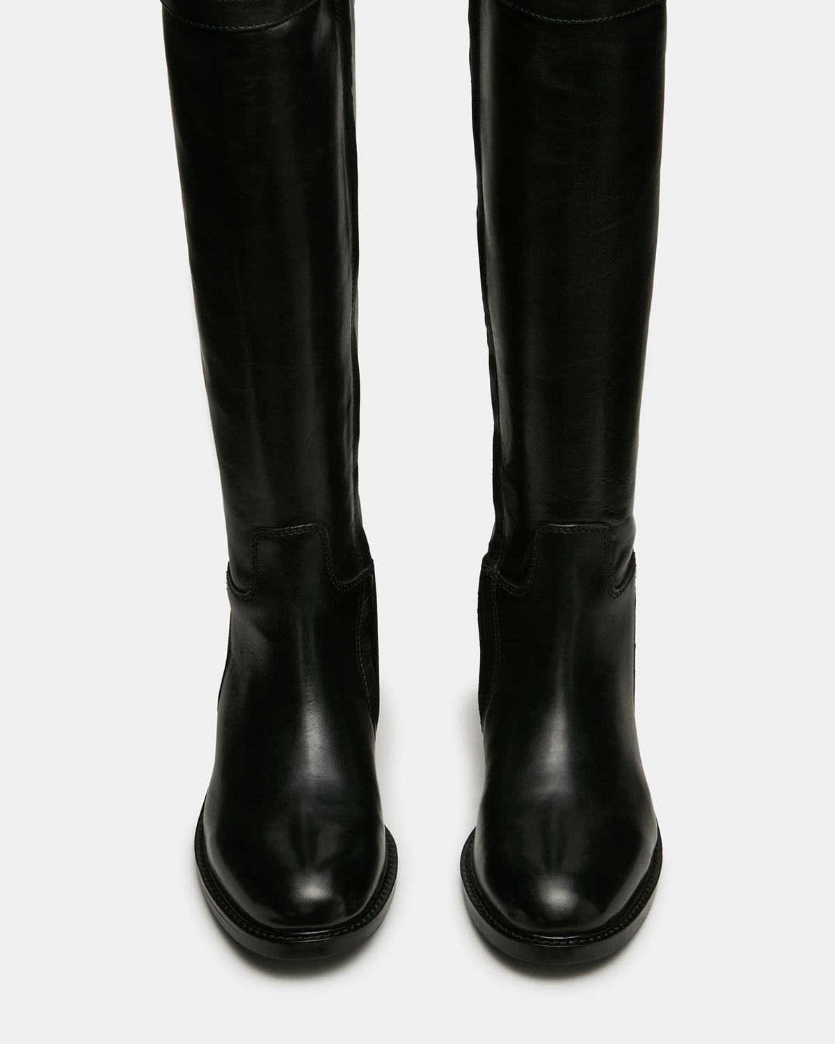 Steve Madden BEXLEY Black Leather Knee-High Round-Toe Buckle Women's Boot