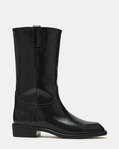 Steve Madden PRIMO Black Leather Square-Toe Women's Boot