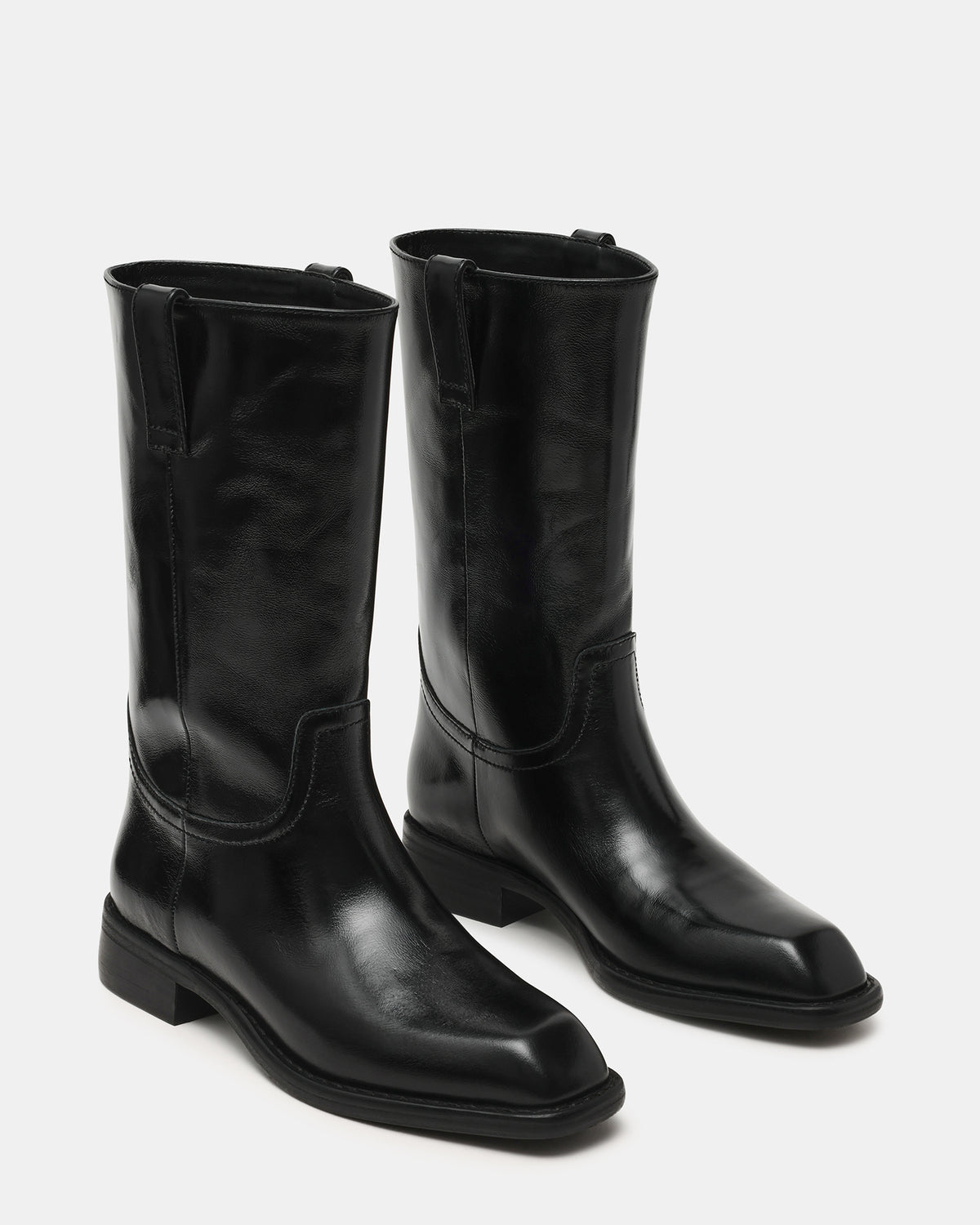 Steve Madden PRIMO Black Leather Square-Toe Women's Boot