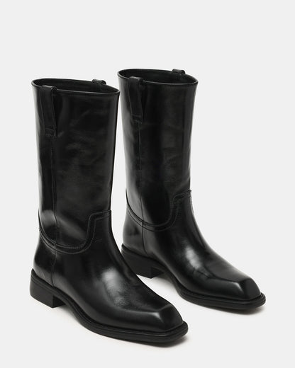Steve Madden PRIMO Black Leather Square-Toe Women's Boot