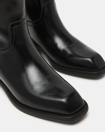 Steve Madden PRIMO Black Leather Square-Toe Women's Boot