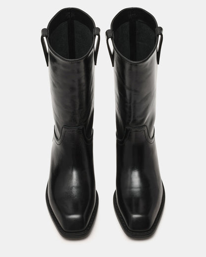Steve Madden PRIMO Black Leather Square-Toe Women's Boot