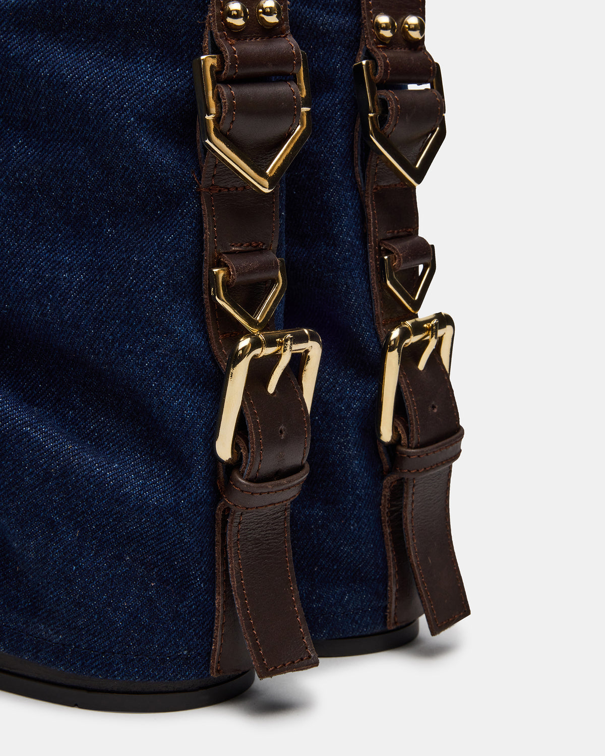 Steve Madden BENJI Denim Fabric Cuffed Fold-Over Moto Buckle Women's Ankle Boot