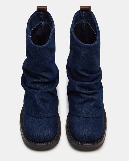 Steve Madden BENJI Denim Fabric Cuffed Fold-Over Moto Buckle Women's Ankle Boot