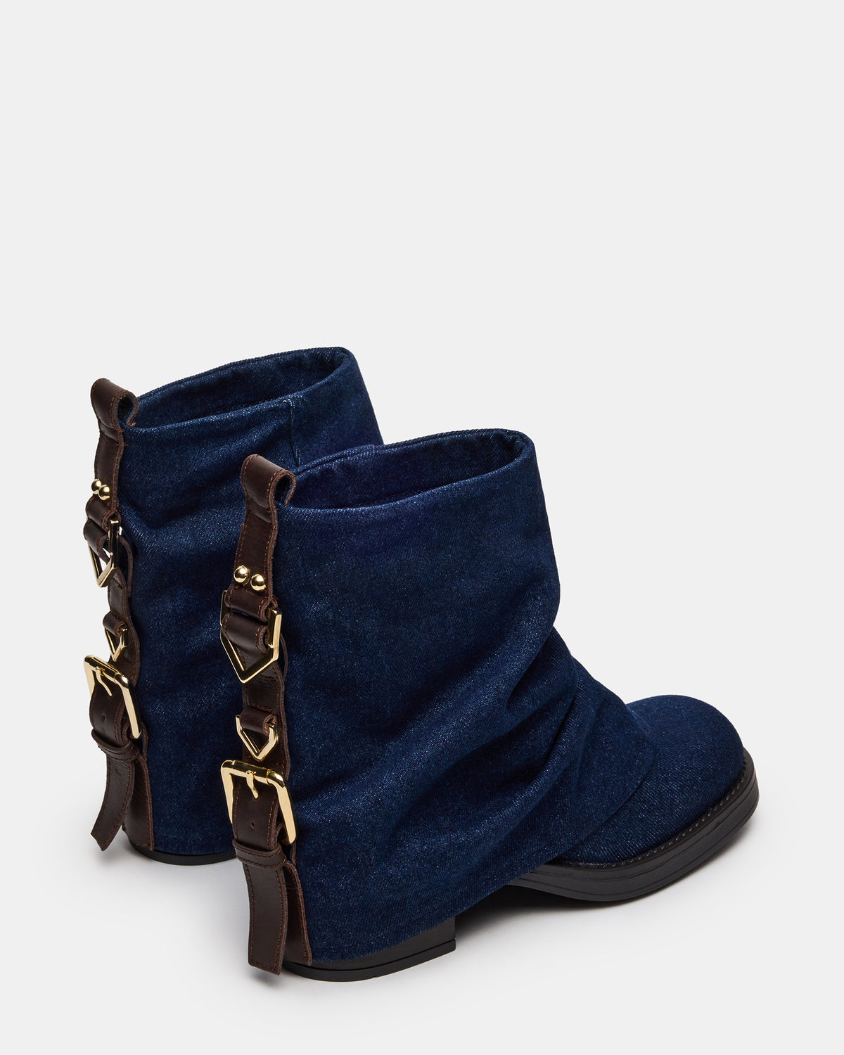 Steve Madden BENJI Denim Fabric Cuffed Fold-Over Moto Buckle Women's Ankle Boot