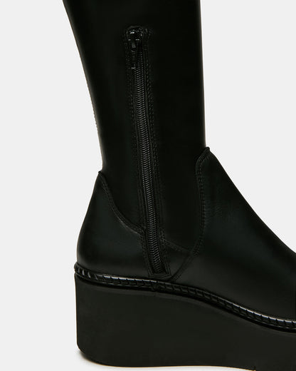 Steve Madden DRACO Black Knee-High Round-Toe Platform Women's Boot