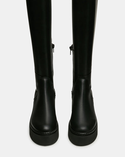 Steve Madden DRACO Black Knee-High Round-Toe Platform Women's Boot