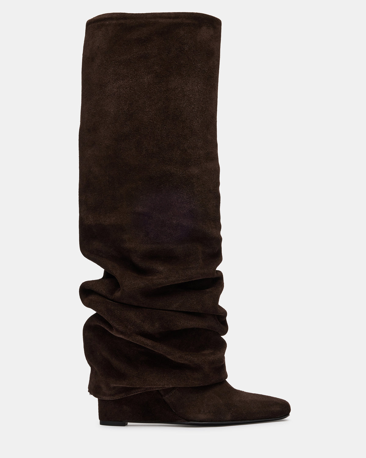 Steve Madden MONTANA Brown Suede Knee-High Square-Toe Wedge Fold-Over Women's Boot