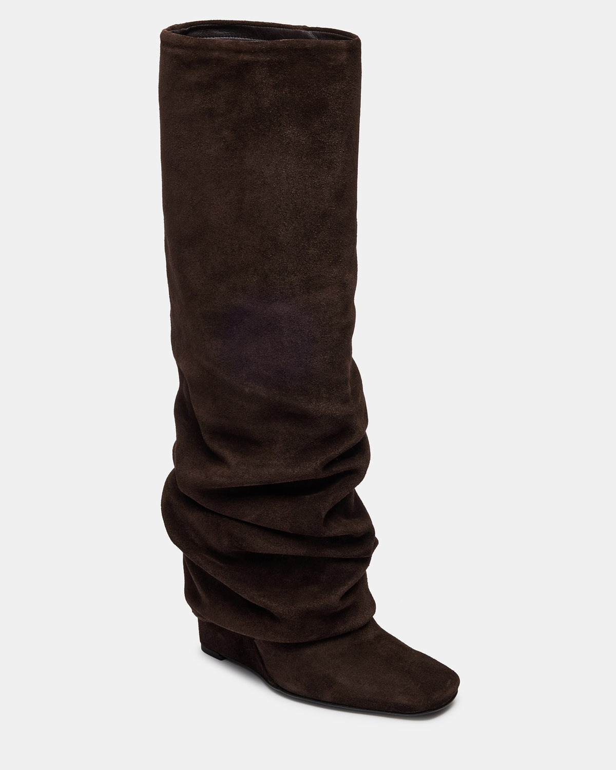 Steve Madden MONTANA Brown Suede Knee-High Square-Toe Wedge Fold-Over Women's Boot