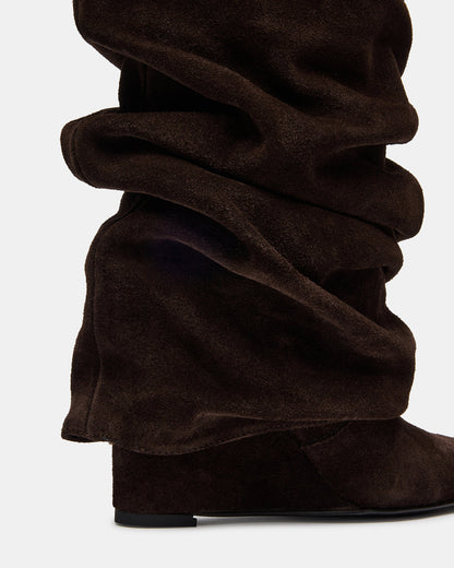 Steve Madden MONTANA Brown Suede Knee-High Square-Toe Wedge Fold-Over Women's Boot