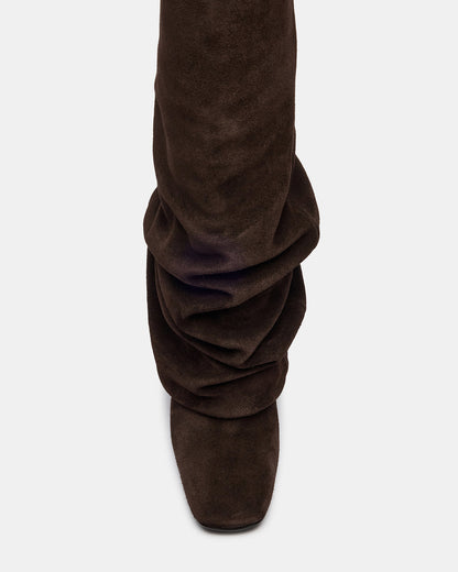 Steve Madden MONTANA Brown Suede Knee-High Square-Toe Wedge Fold-Over Women's Boot