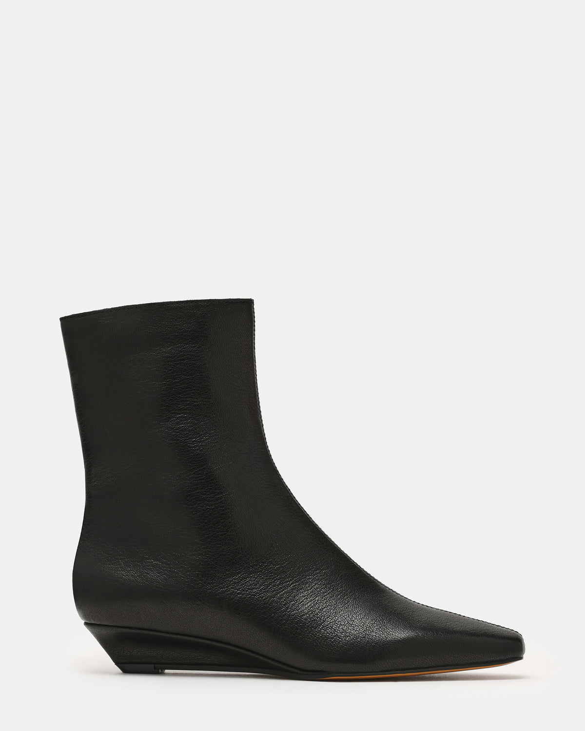 Steve Madden FLAIRE Black Leather Square-Toe Wedge Bootie Women's Ankle Boot