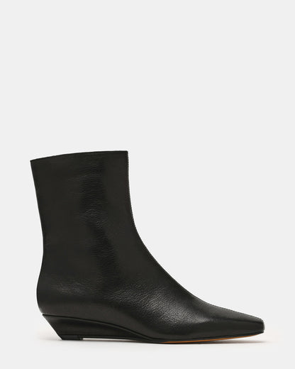 Steve Madden FLAIRE Black Leather Square-Toe Wedge Bootie Women's Ankle Boot