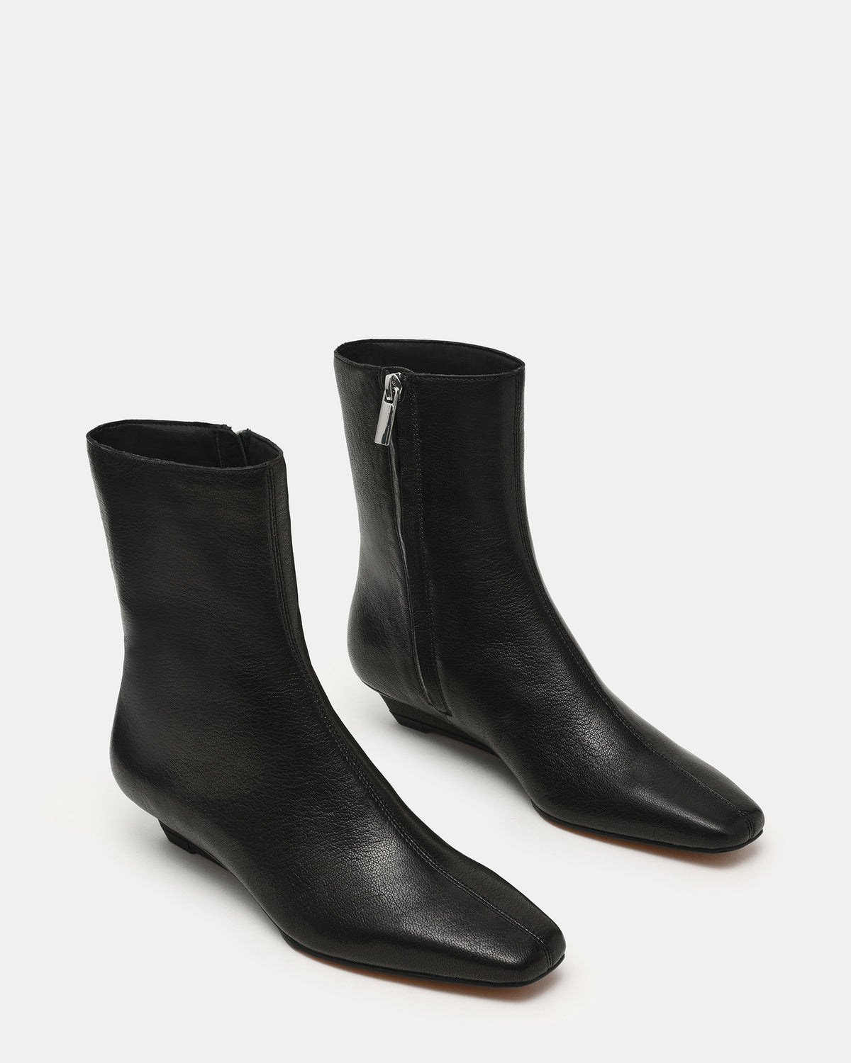 Steve Madden FLAIRE Black Leather Square-Toe Wedge Bootie Women's Ankle Boot