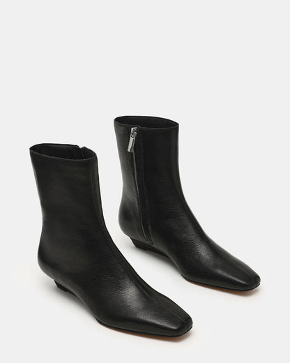 Steve Madden FLAIRE Black Leather Square-Toe Wedge Bootie Women's Ankle Boot