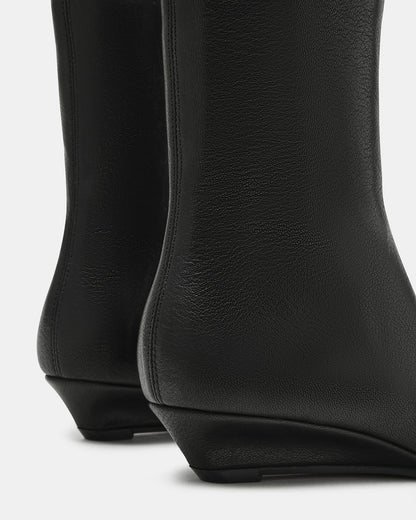 Steve Madden FLAIRE Black Leather Square-Toe Wedge Bootie Women's Ankle Boot