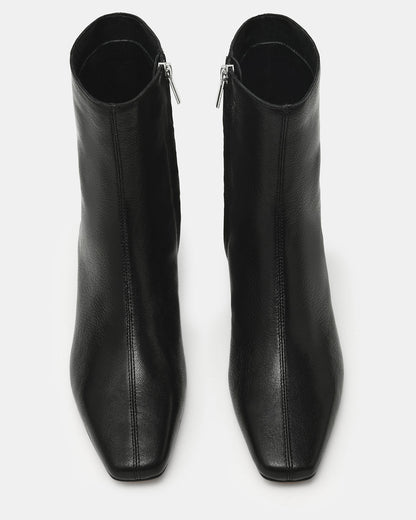 Steve Madden FLAIRE Black Leather Square-Toe Wedge Bootie Women's Ankle Boot