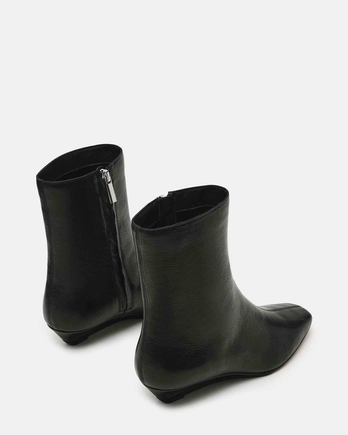 Steve Madden FLAIRE Black Leather Square-Toe Wedge Bootie Women's Ankle Boot