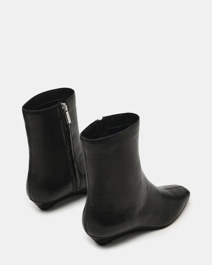 Steve Madden FLAIRE Black Leather Square-Toe Wedge Bootie Women's Ankle Boot