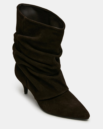 Steve Madden LEXEN Brown Suede Pointed-Toe Fold-Over Scrunched Women's Ankle Boot
