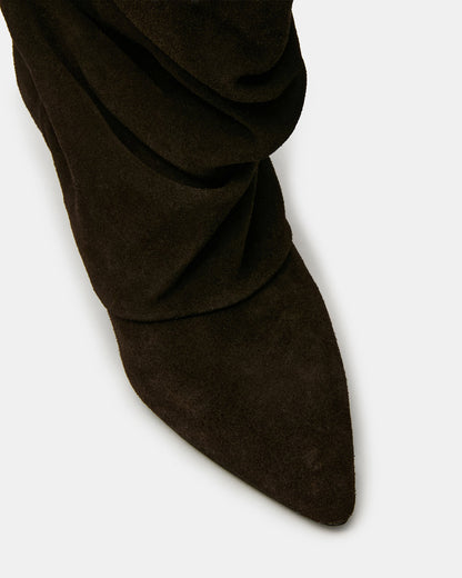 Steve Madden LEXEN Brown Suede Pointed-Toe Fold-Over Scrunched Women's Ankle Boot
