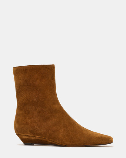 Steve Madden FLAIRE Sand Suede Square-Toe Wedge Bootie Women's Ankle Boot