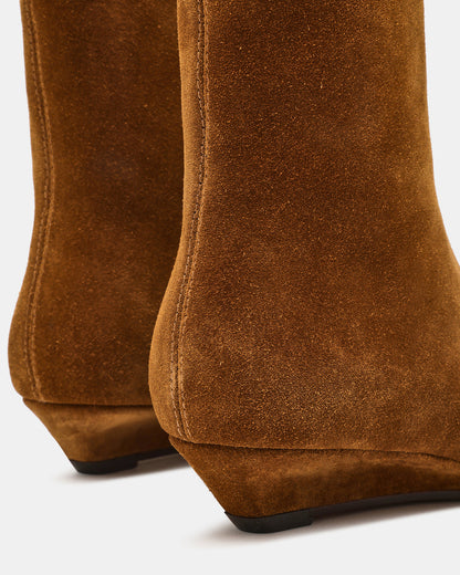 Steve Madden FLAIRE Sand Suede Square-Toe Wedge Bootie Women's Ankle Boot
