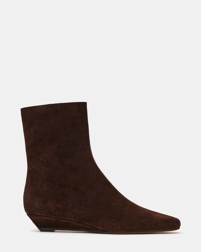 Steve Madden FLAIRE Brown Suede Square-Toe Wedge Bootie Women's Ankle Boot