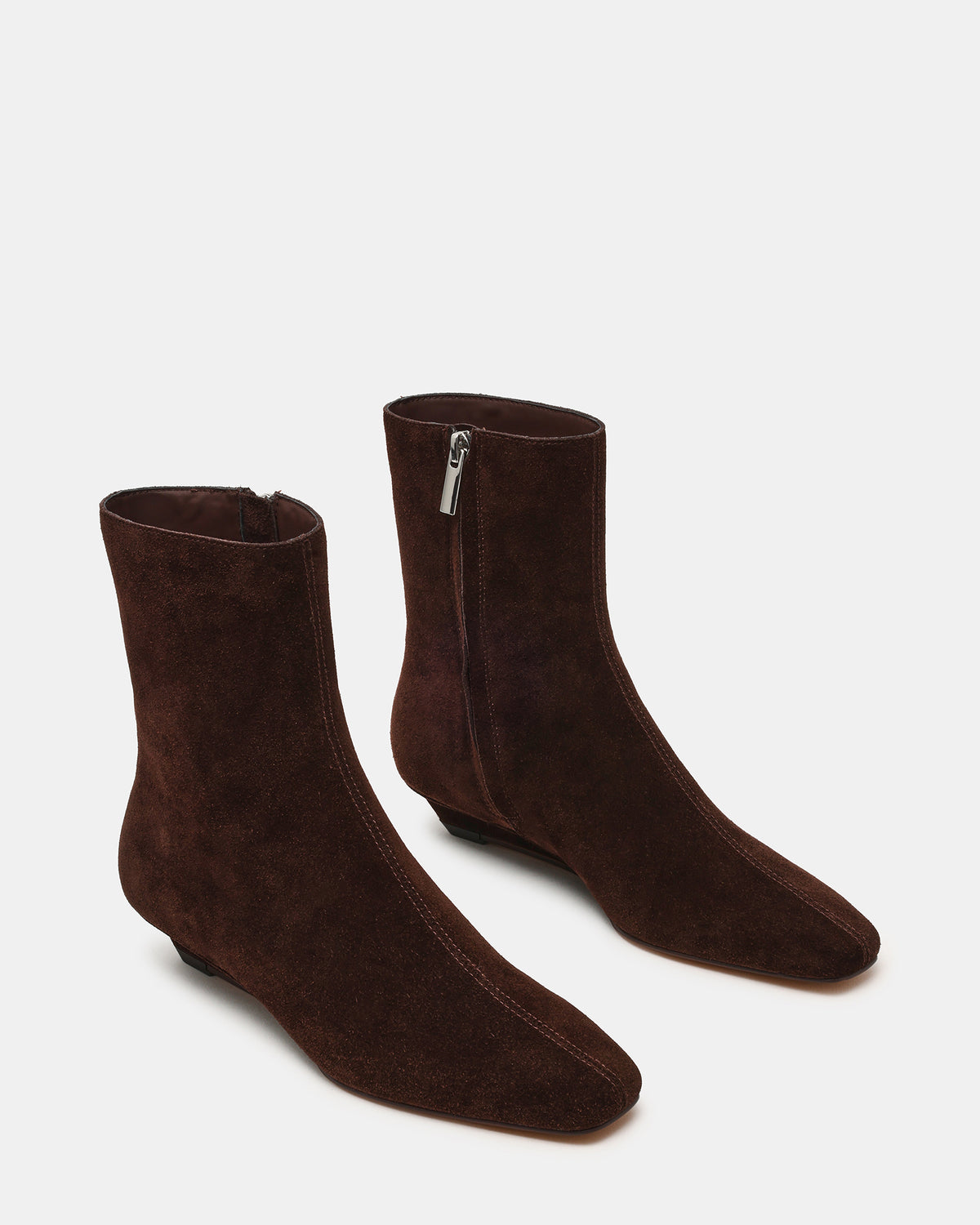 Steve Madden FLAIRE Brown Suede Square-Toe Wedge Bootie Women's Ankle Boot