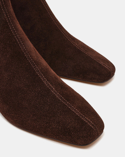 Steve Madden FLAIRE Brown Suede Square-Toe Wedge Bootie Women's Ankle Boot