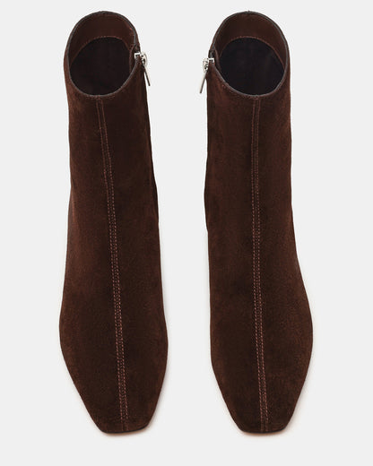 Steve Madden FLAIRE Brown Suede Square-Toe Wedge Bootie Women's Ankle Boot