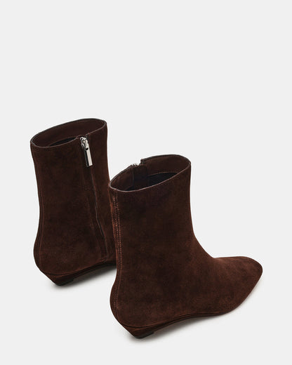 Steve Madden FLAIRE Brown Suede Square-Toe Wedge Bootie Women's Ankle Boot