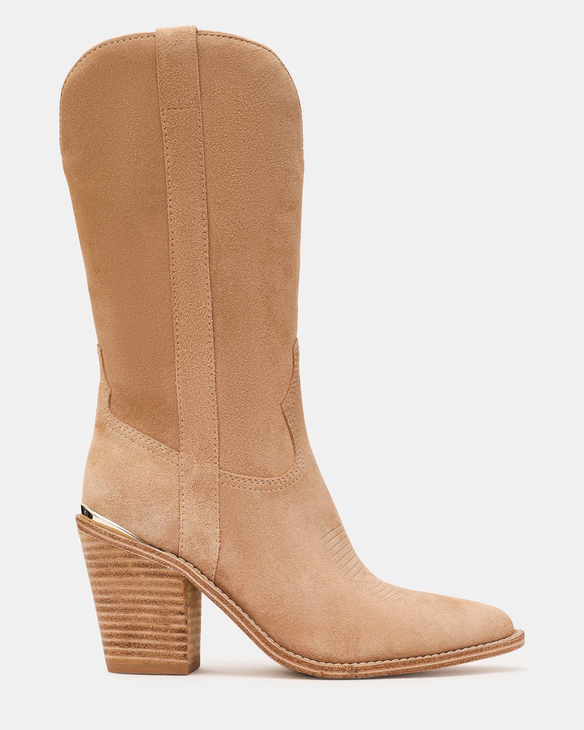 Steve Madden SALLY Sand Suede Pointed-Toe Western Block Heel Women's Boot