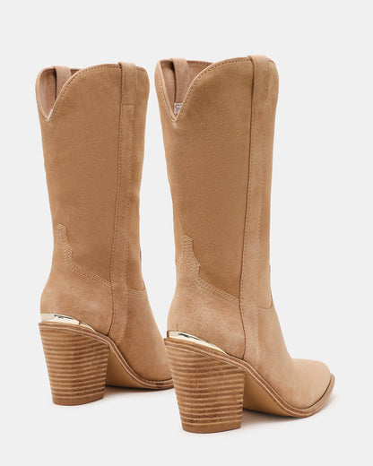 Steve Madden SALLY Sand Suede Pointed-Toe Western Block Heel Women's Boot