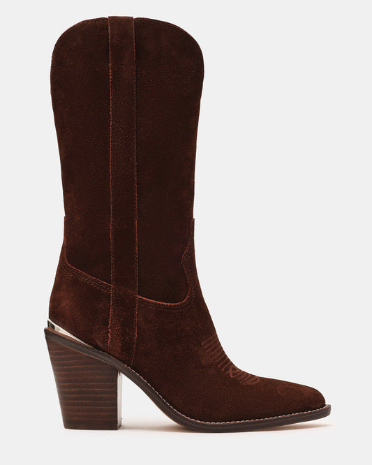 Steve Madden SALLY Brown Suede Pointed-Toe Western Block Heel Women's Boot