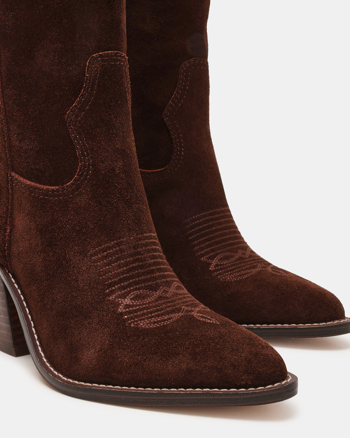 Steve Madden SALLY Brown Suede Pointed-Toe Western Block Heel Women's Boot