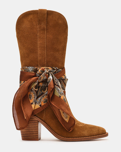 Steve Madden SALLY SCARF Chestnut Suede Pointed-Toe Western Block Heel Women's Boot