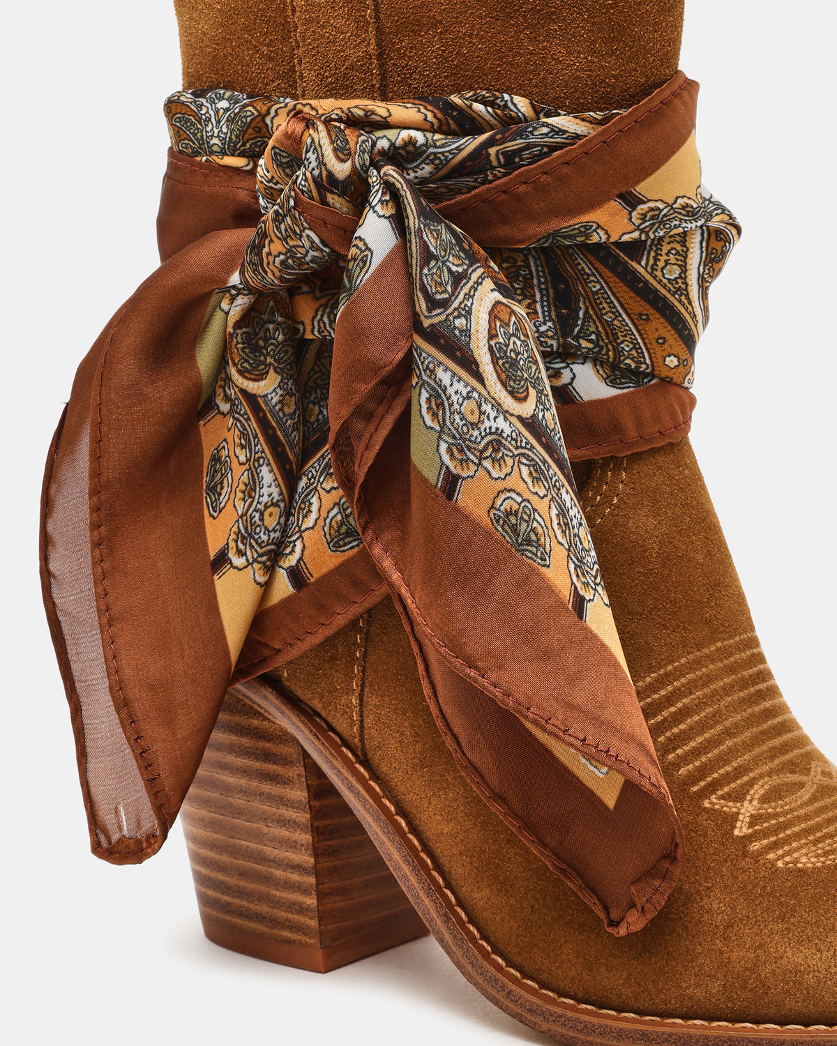 Steve Madden SALLY SCARF Chestnut Suede Pointed-Toe Western Block Heel Women's Boot