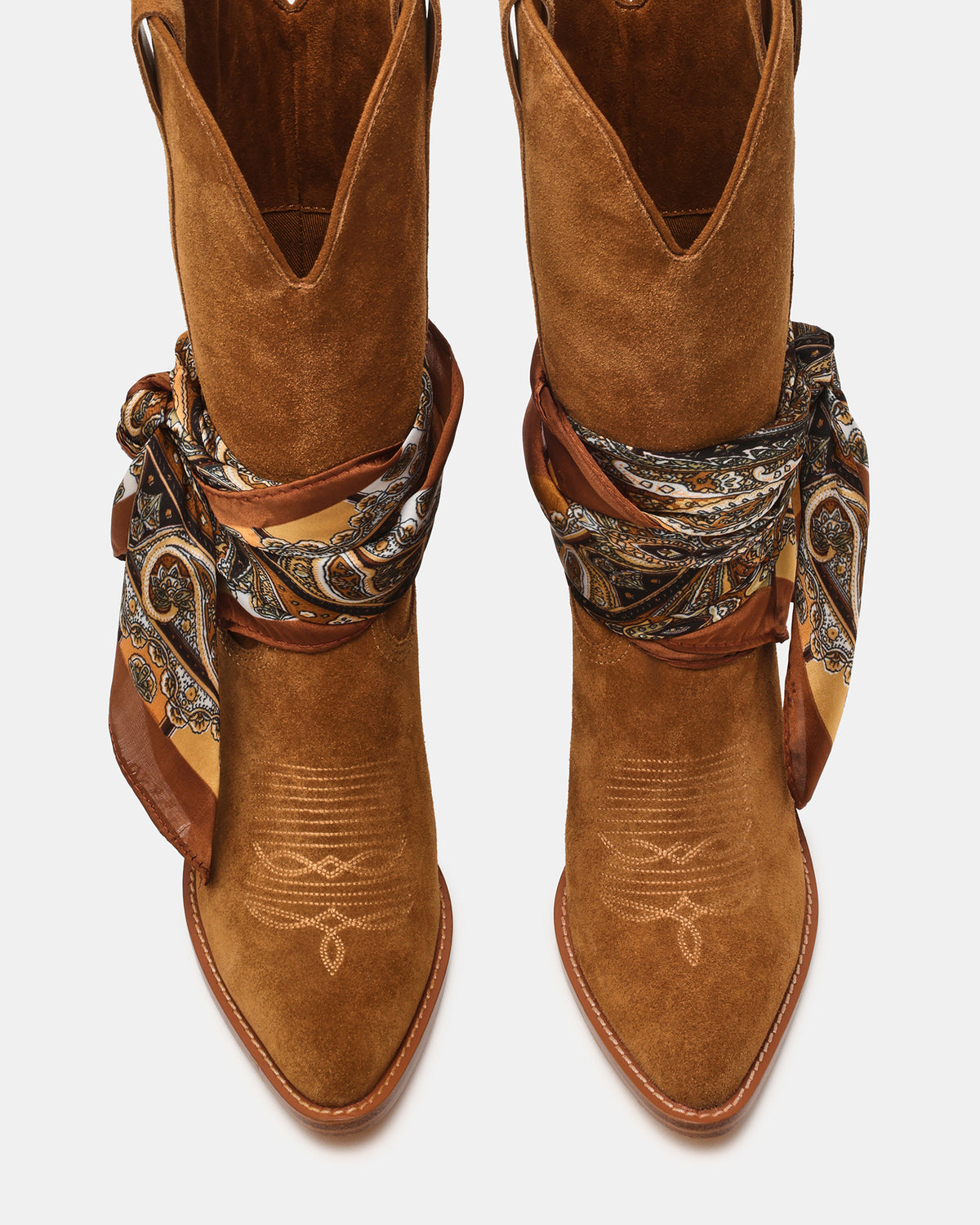 Steve Madden SALLY SCARF Chestnut Suede Pointed-Toe Western Block Heel Women's Boot