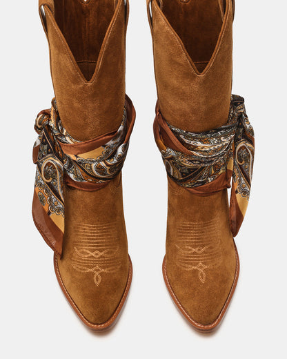 Steve Madden SALLY SCARF Chestnut Suede Pointed-Toe Western Block Heel Women's Boot