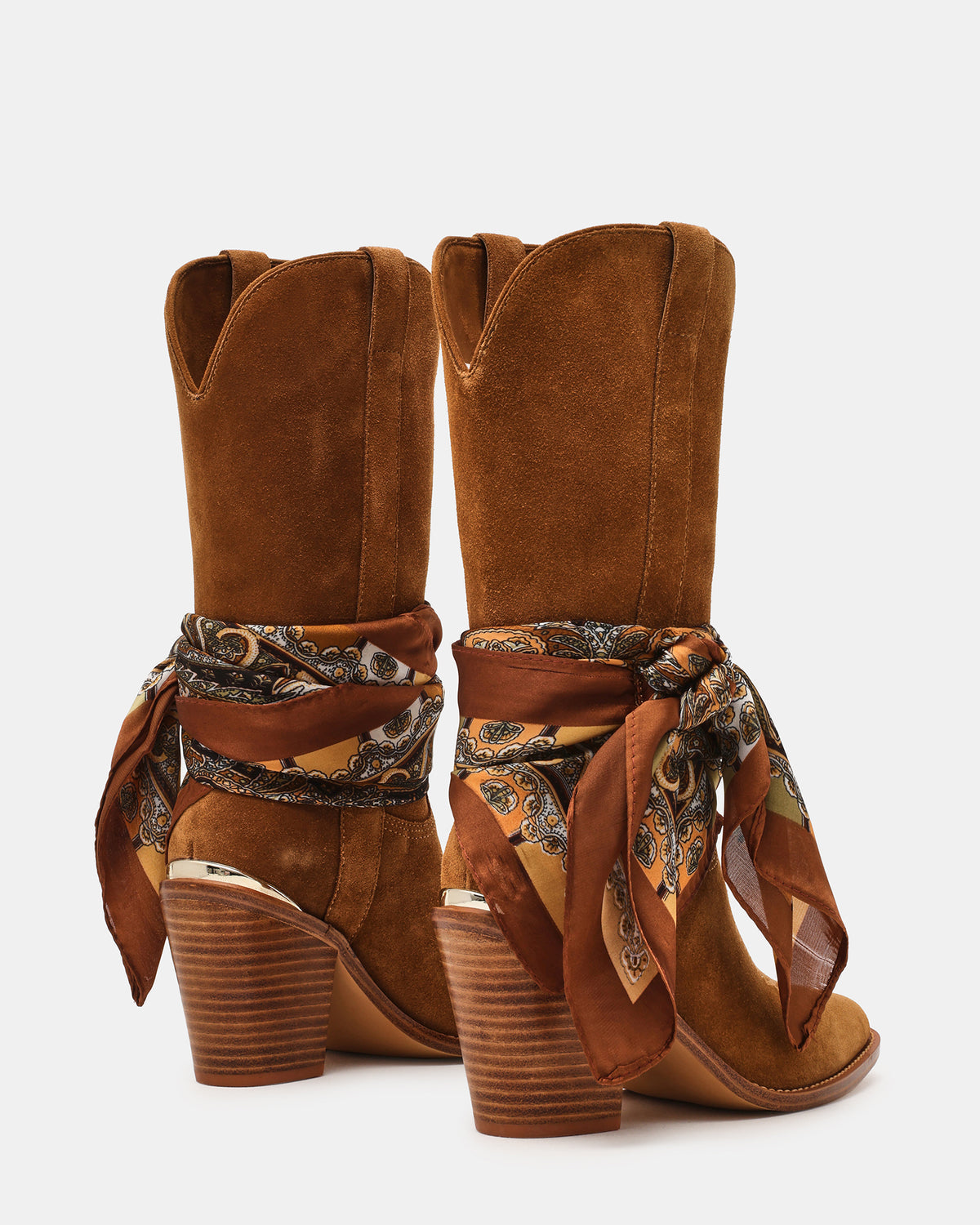 Steve Madden SALLY SCARF Chestnut Suede Pointed-Toe Western Block Heel Women's Boot