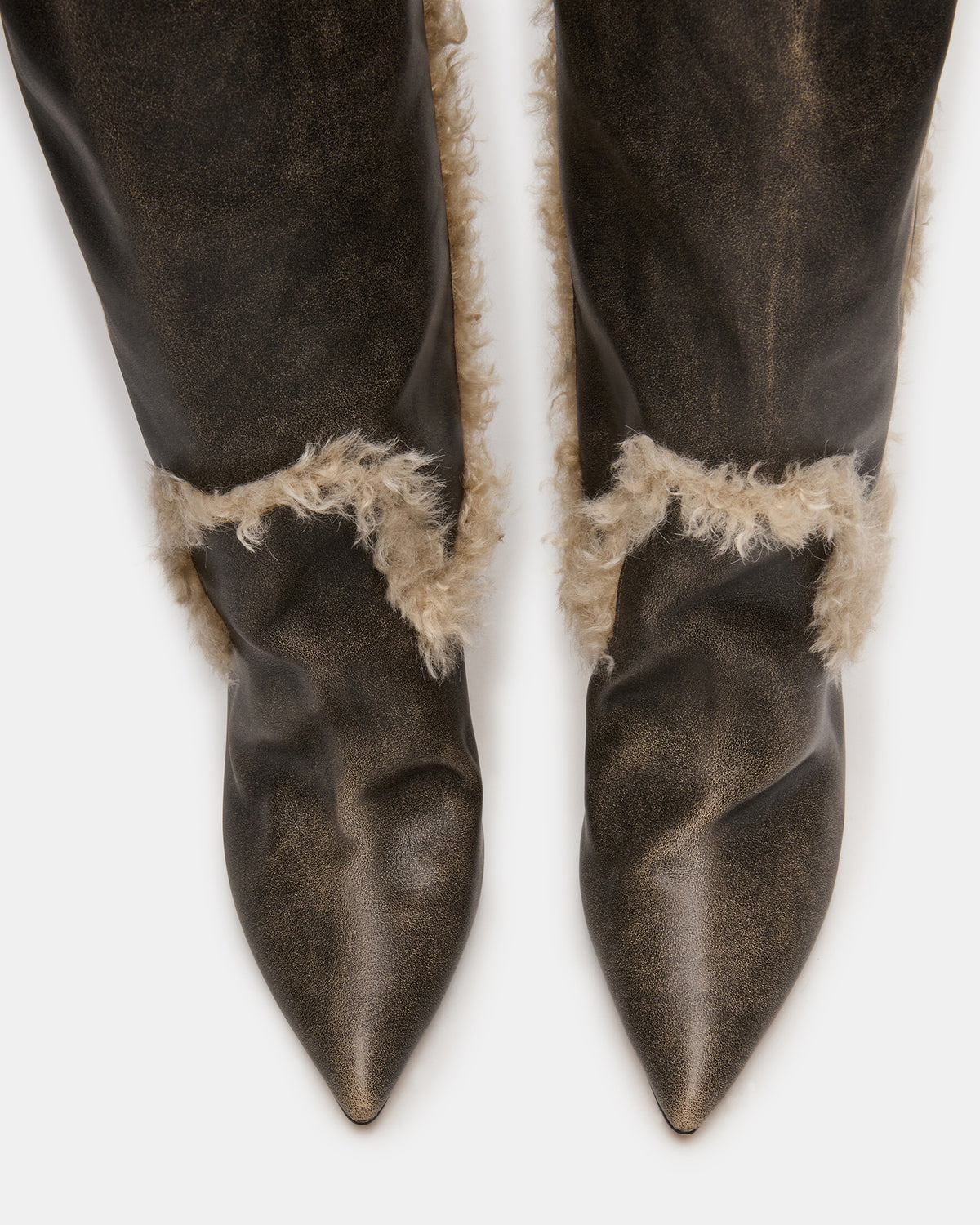 Steve Madden BADDIE Faux Fur Brown Distressed Over-The-Knee Moto Women's Boot