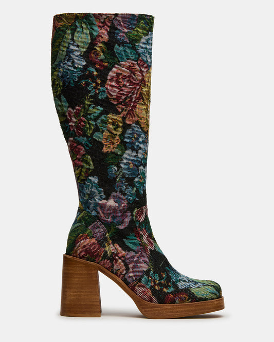 Steve Madden FOLIE Tapestry Square-Toe Block Heel Knee-High Women's Boot