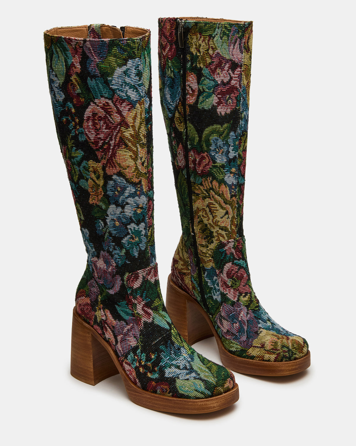 Steve Madden FOLIE Tapestry Square-Toe Block Heel Knee-High Women's Boot
