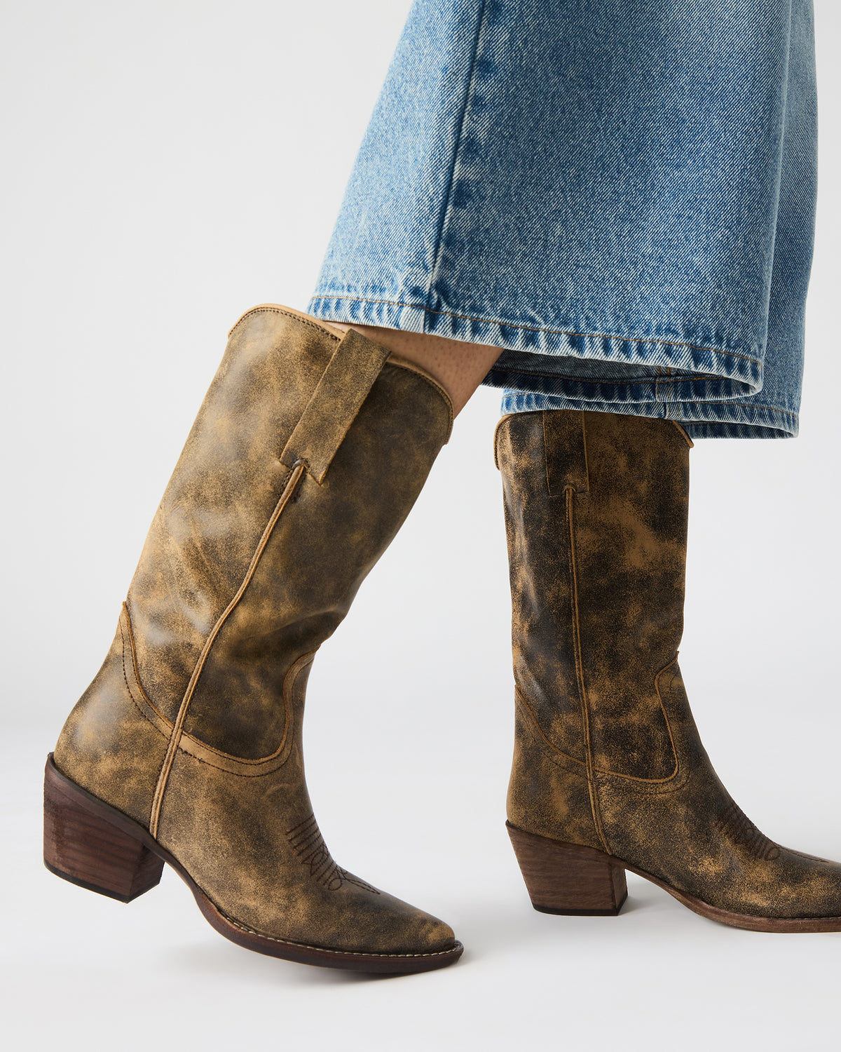 Steve Madden ALBANY Denim Fabric Pointed-Toe Women's Western Boot