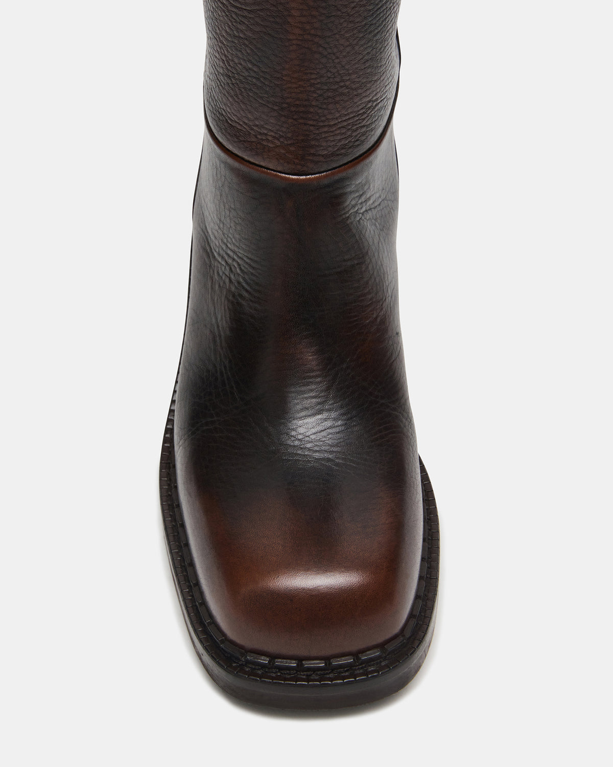 Steve Madden DAVOS Cognac Leather Square-Toe Knee High Block Heel Women's Boot