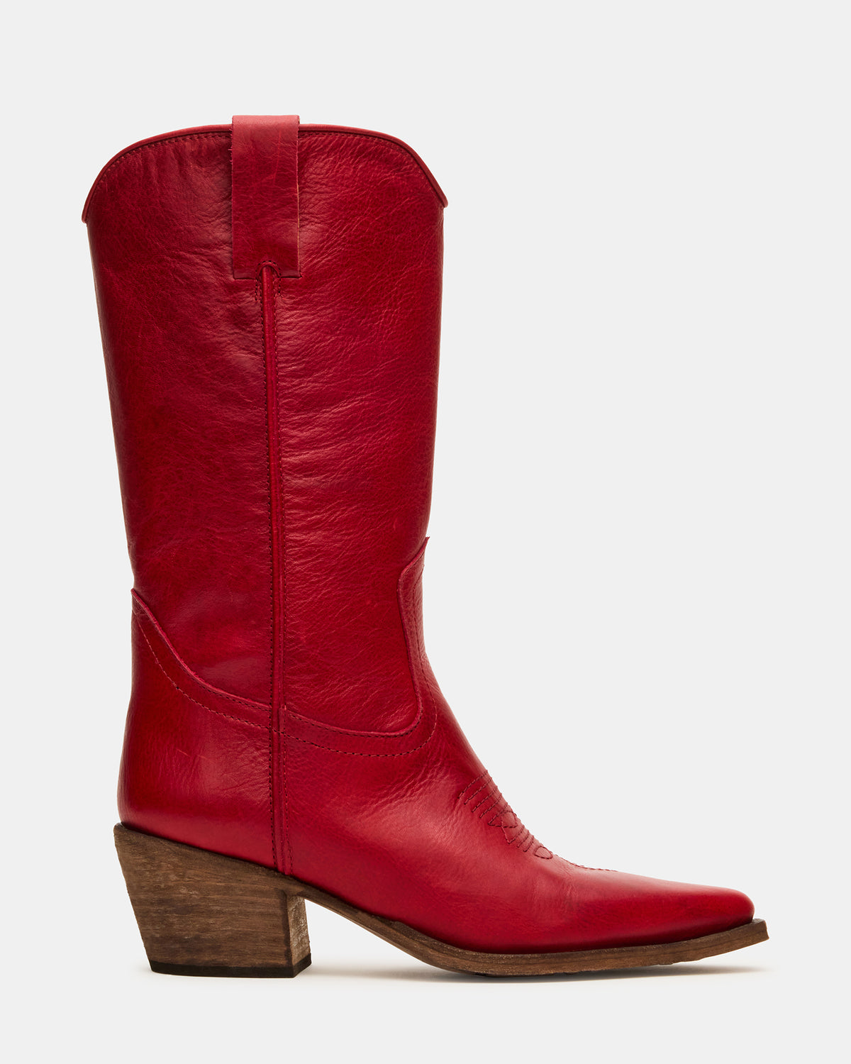 Steve Madden ALBANY Red Leather Pointed-Toe Women's Western Boot