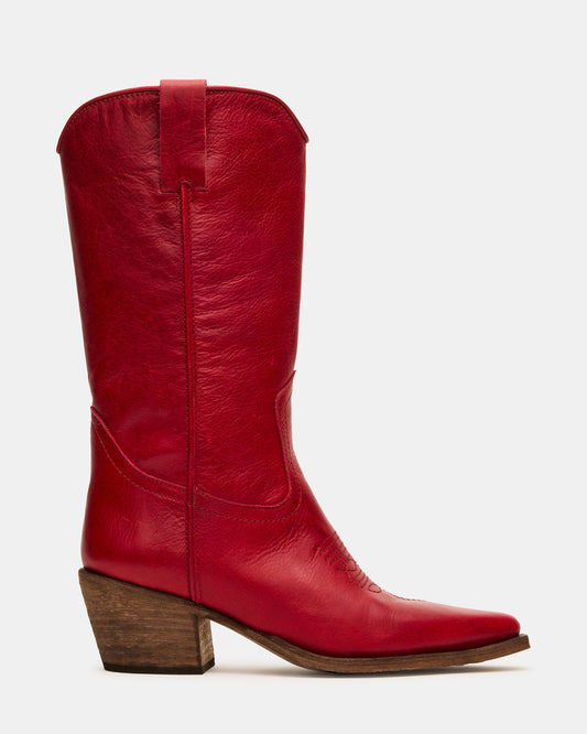 Steve Madden ALBANY Red Leather Pointed-Toe Women's Western Boot